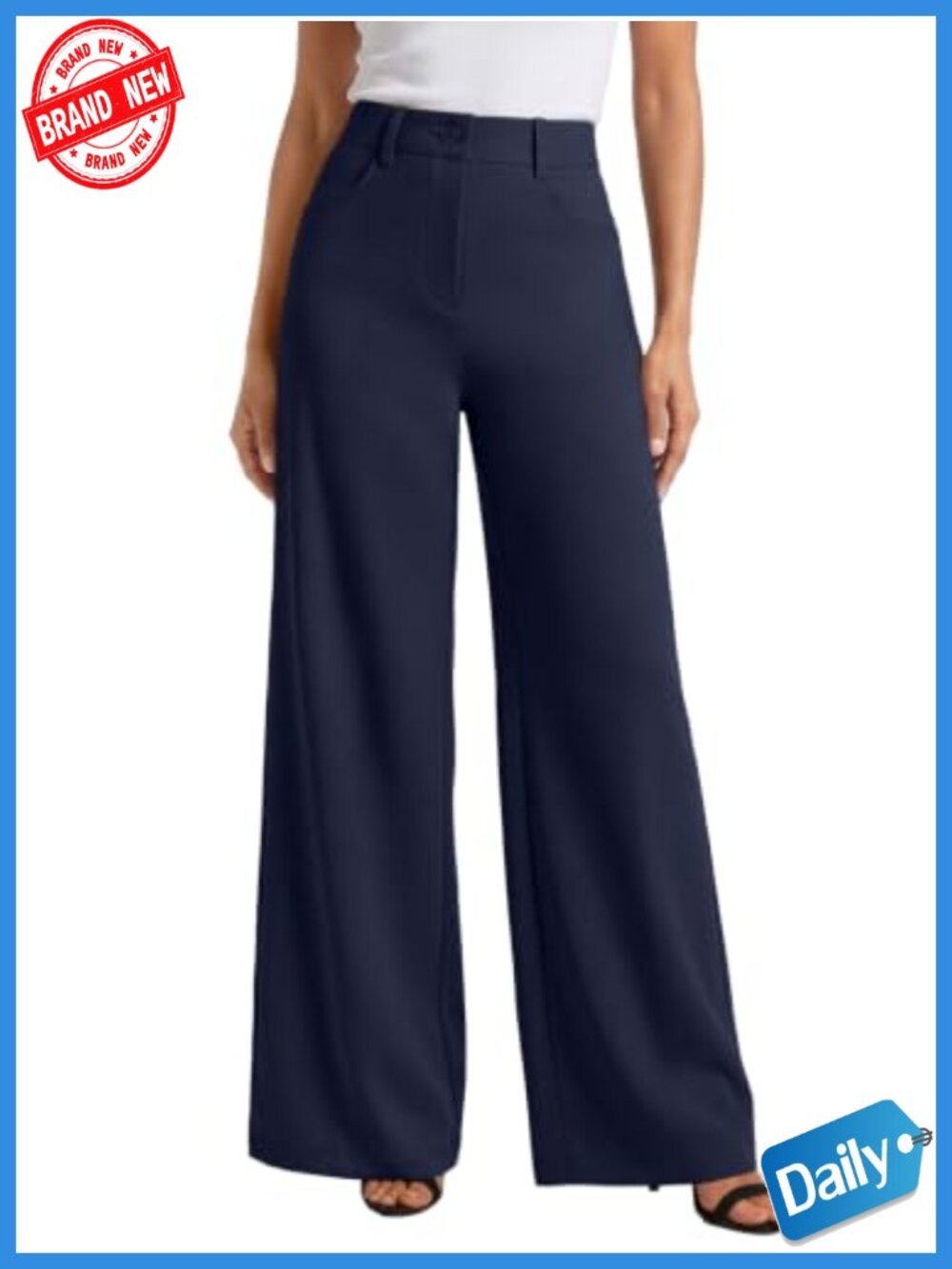Wide Leg High Waisted Work Pants with Pockets Stretchy Trousers
